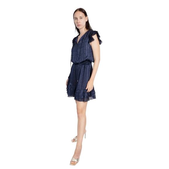 Area Stars Shadow Stripe Ruffle Dress Navy Blue Size Large NWOT $125 MSRP - Picture 2 of 9